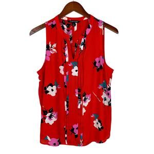 41 Hawthorn Blouse Sleeveless Red Floral Pleated Women's M